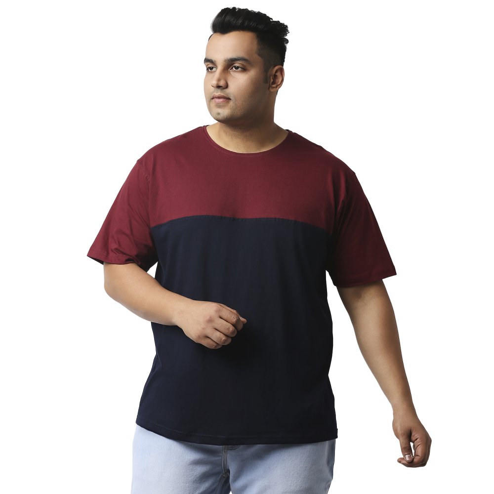 T-Shirt - Color Block - Navy Maroon