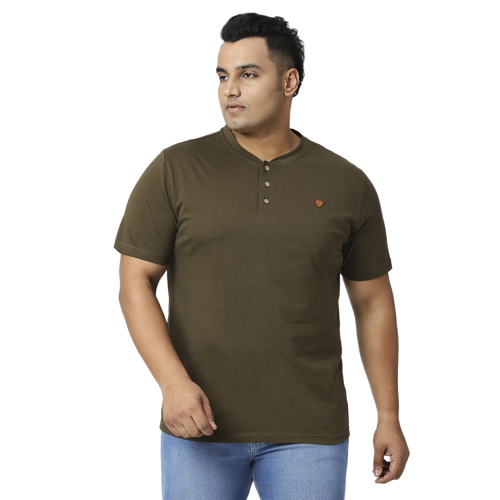 T-Shirt - Henley - Olive Green