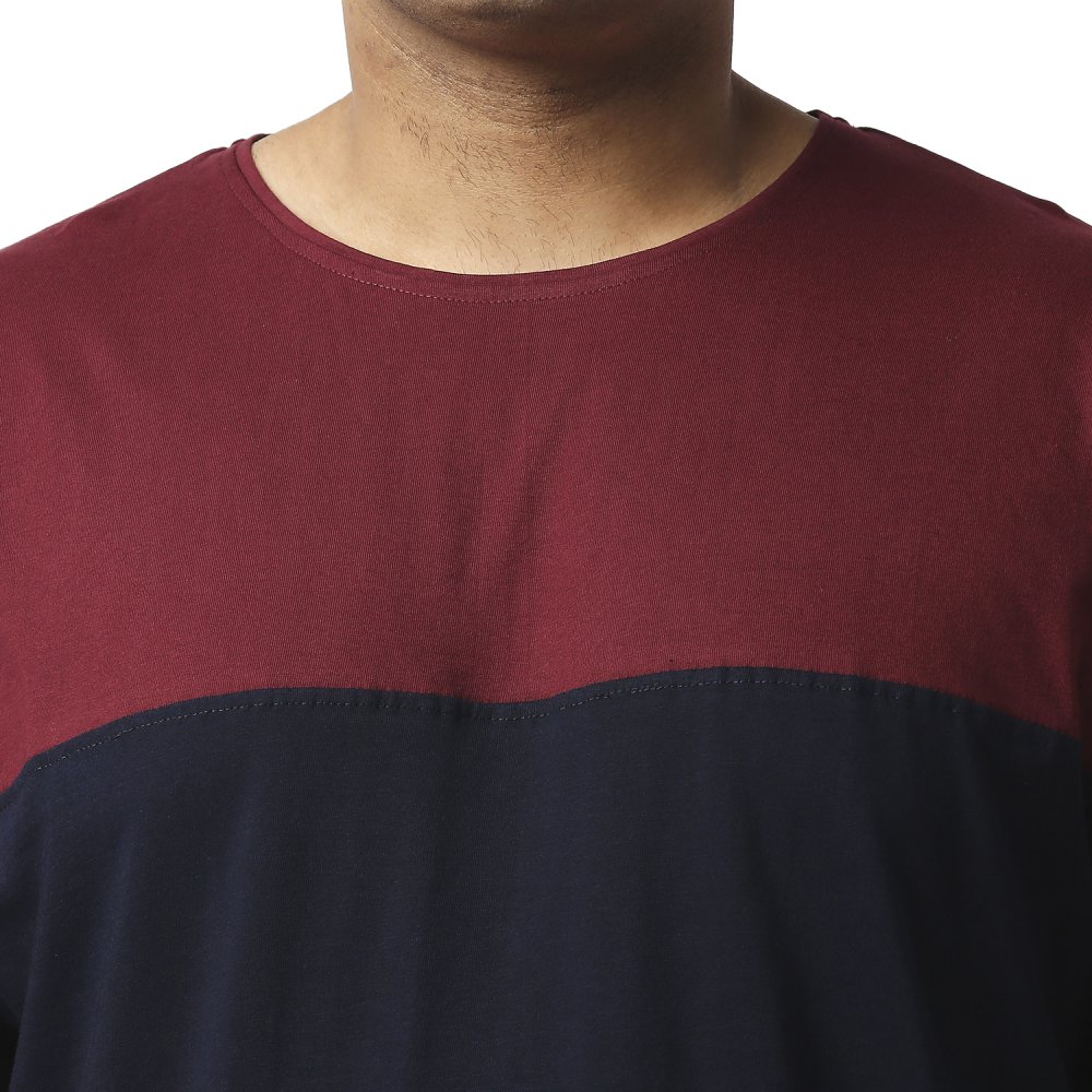 T-Shirt - Color Block - Navy Maroon