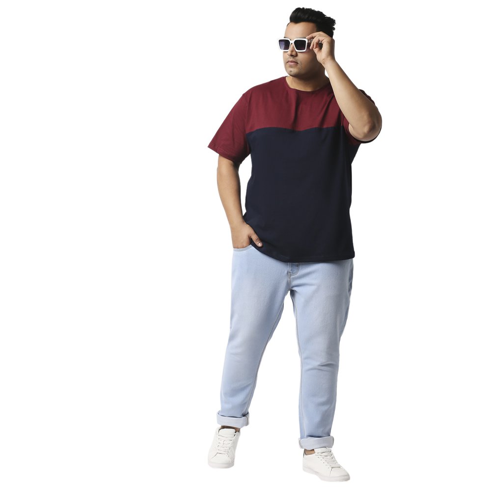 T-Shirt - Color Block - Navy Maroon