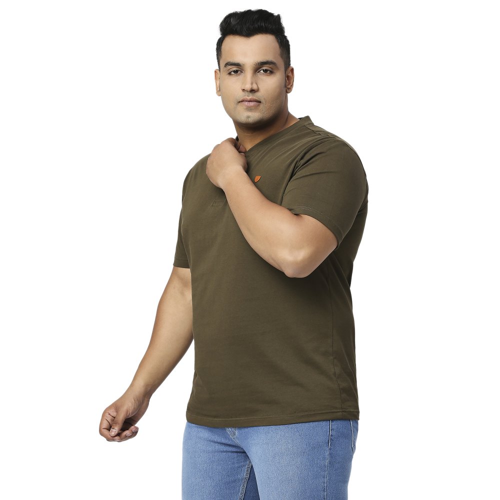 T-Shirt - Henley - Olive Green