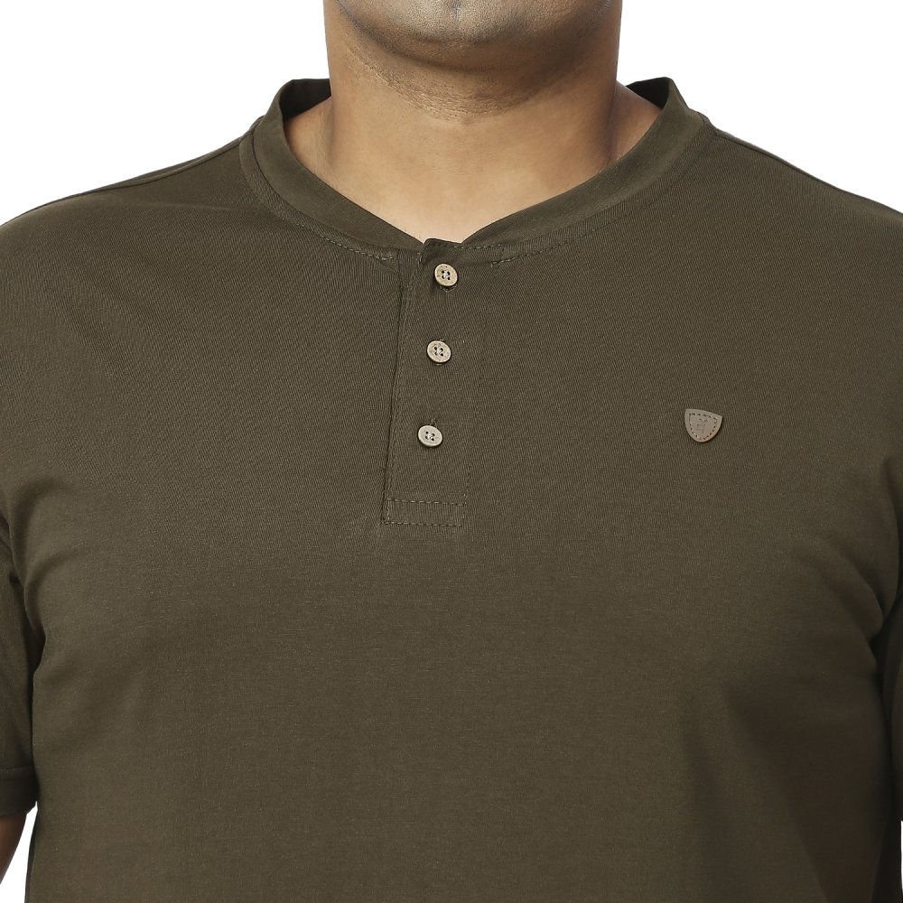 T-Shirt - Henley - Olive Green